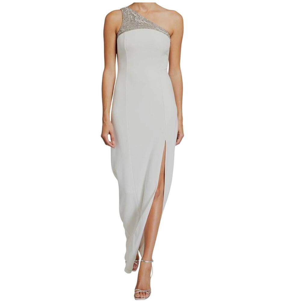 Jay Godfrey White Dress Formal One-Shoulder Sequin Beaded Silver Size 10 NWT